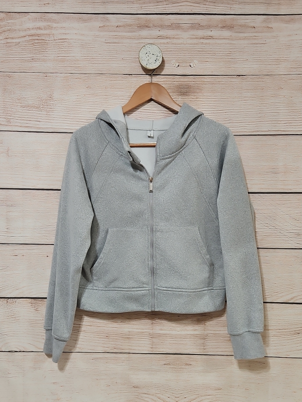 Laslulu Heather Gray Cropped Full-Zip Hoodie Medium